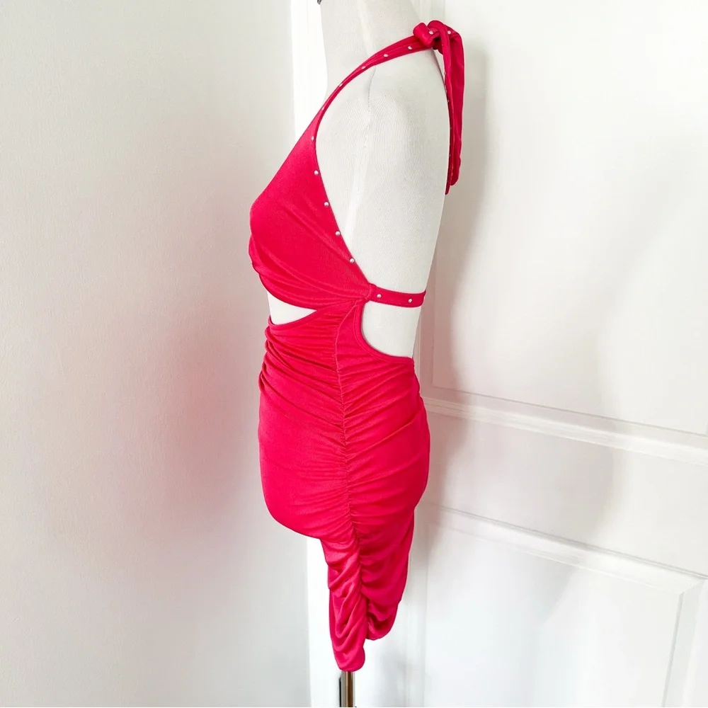 I.AM.GIA Hot Pink Mini Dress with Silver Ring and Pearl Trim -XS - Picture 3 of 5